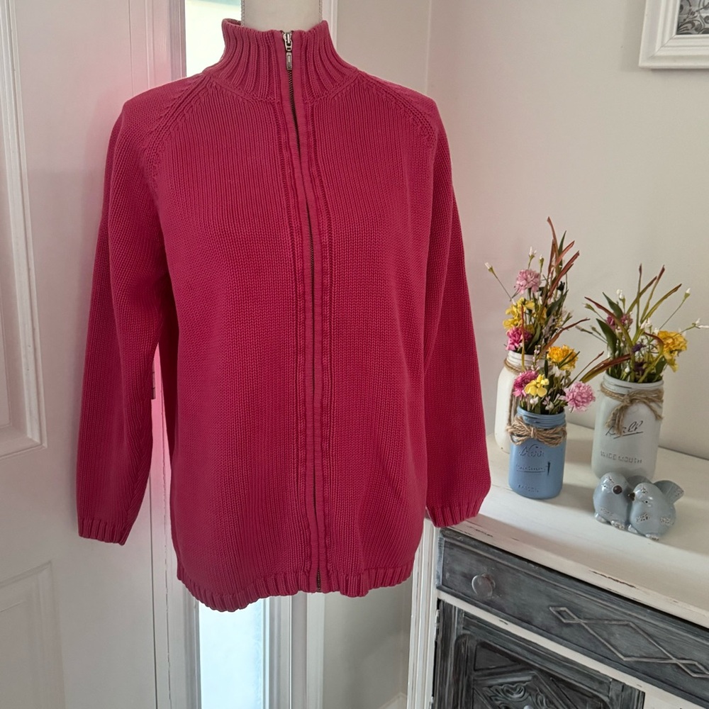 Lands’ End cotton Full Zip Sweater pink size large - Picture 3 of 8